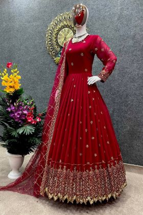 Deep Pink Sequence Embroidery Work Anarkali Gown