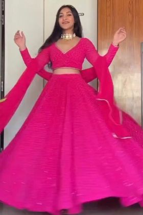 Deep Pink Sequence Work Lehenga Choli For Party