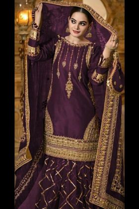 Deep Purple Embroidery Work Wedding Wear Salwar Suit