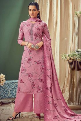 Designer Casual Wear Lovender Pure Wool Pashmina Suit