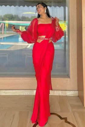 Designer Red Ready To Wear Saree