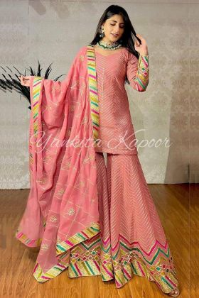 Designer Yankita Kapoor Style Pink Faux Georgette Sharara Suit