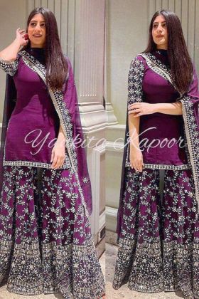 Designer Yankita Kapoor Style Plum Purple Palazzo Suit