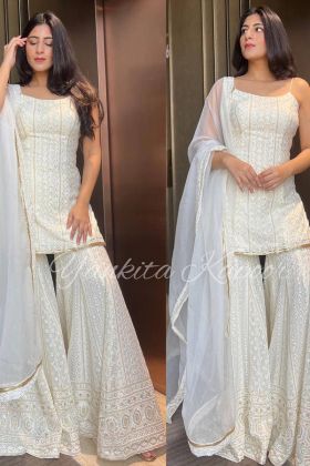 Designer Yankita Kapoor Wear Off White Sharara Dress