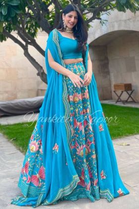 Designer Yankita Kapoor Wear Sky Blue Lehenga Choli