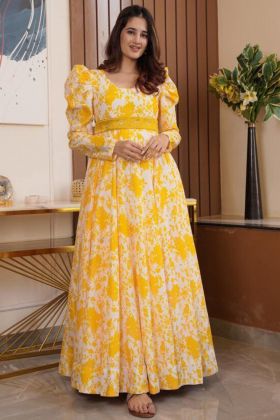 Designer Yellow Digital Printed Anarkali Gown