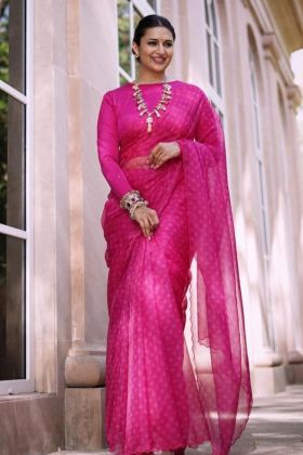 Divyanka Tripathi Rani Pink Printed Saree