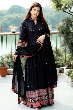 Diwali Festival Special Black Maska Cotton Silk Real Mirror Work Long Gown