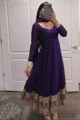 Diwali Special Berry Blue Embroidered Gown