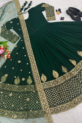 Diwali Special Dark Green Sequence Embroidery Work Anarkali Gown