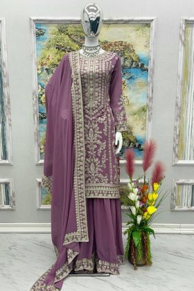 Dusty Pink Diamond Embroidery Work Sharara Suit