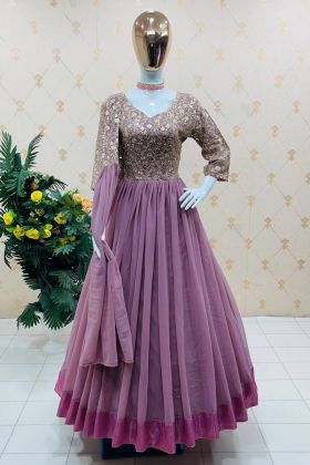 Dusty Pink Embroidery Work Anarkali Gown