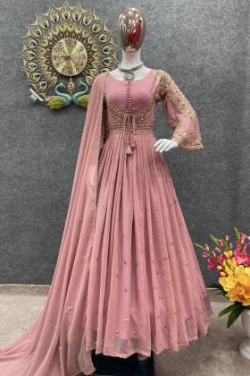 Dusty Pink Faux Georgette Readymade Anarkali Gown
