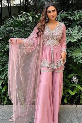 Dusty Pink Pearl Moti Work Readymade Sharara Suit
