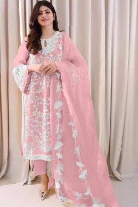Dusty Pink Rivet Moti Work Readymade Straight Salwar Suit