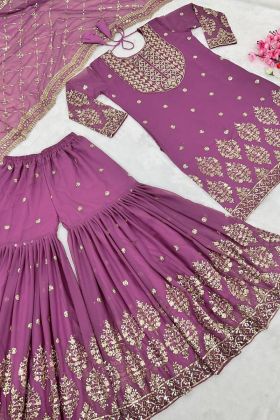 Dusty Rose Pink Embroidery Work Sharara Salwar Suit