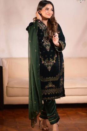 Eid Special Dark Green Viscose Velvet Salwar Suit