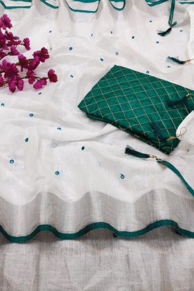 Fantastic Linen White Color Latest Saree Online