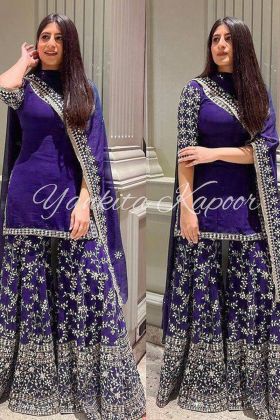Fashion Designer Yankita Kapoor Style Purple Palazzo Suit