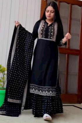 Festival Special Black Embroidery Work Straight Dress