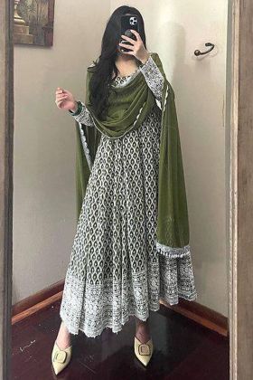 Festive Wear Olive Green Embroidery Work Anarkali Gown