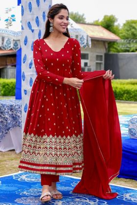 Festive Wear Red Faux Georgette Anarkali Gown