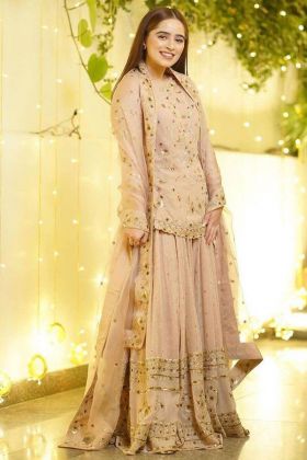 Gold Beige Sequence Embroidery Work Palazzo Salwar Suit