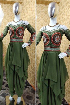 Green Embroidery Work Dhoti Style Salwar Kameez