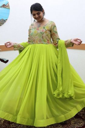 Green Faux Georgette Sequence Work Gown