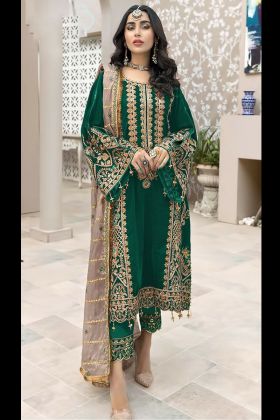 Green Heavy Embroidery Work Straight Dress