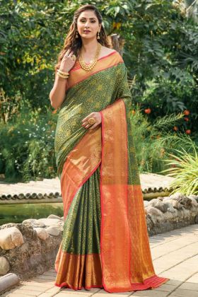 Green Kanchipuram Silk Zari Wooven Work Saree