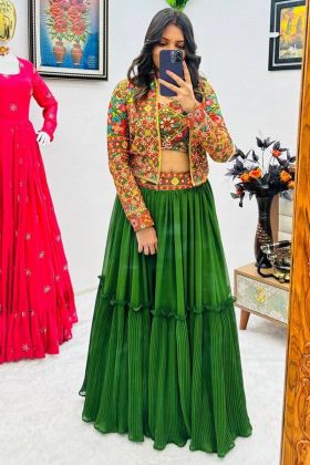 Green Lehenga Choli With Embroidery Work Koti