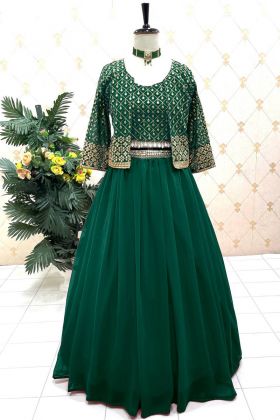 Green Plain Lehenga Choli With Embroidered Koti