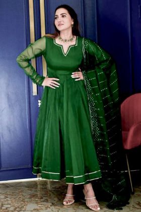 Green Pure Sandhery Silk Embroidery Work Gown