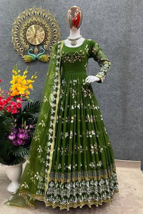 Green Sequence Embroidery Work Long Anarkali Gown