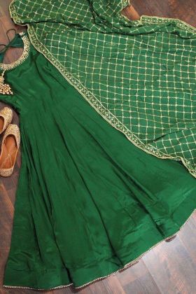 Green Velvet Anarkali Style Plain Gown
