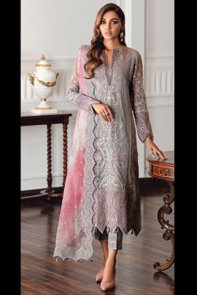 Grey Embroidery Work Georgette Pakistani Suit