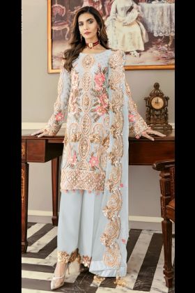 Grey Embroidery Work Heavy Net Eid Wear Salwar Suit