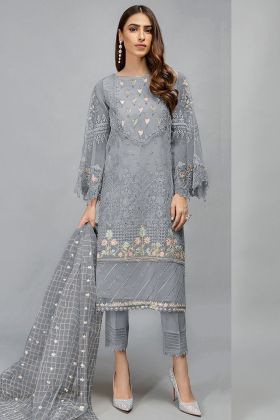 Grey Organza Heavy Embroidery Pakistani Salwar Kameez