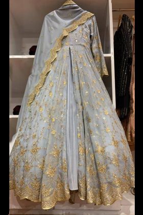 Grey Sequence Embroidery Work Lehenga With Top