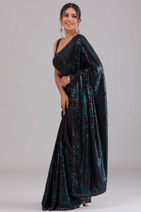 Grey Two Tone Double Sequence Work Saree