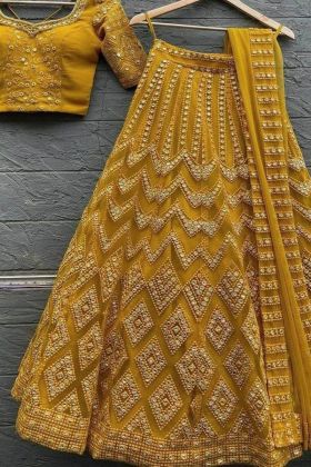 Haldi Ceremony Special Yellow Embroidered Lehenga Choli