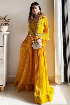 KAAJH Ethnic Dresses  Buy KAAJH Yellow Mirror Embroidered Long Flared Gown  Online  Nykaa Fashion