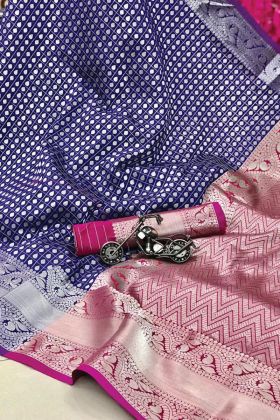 Handloom Weaving Pure Silk Weaving Blue Color Saree