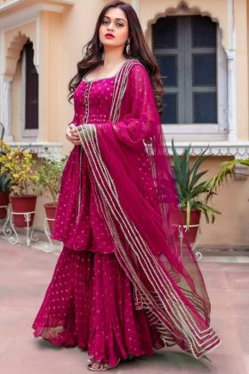 Hot Pink Sequence Embroidery Work Sharara Dress