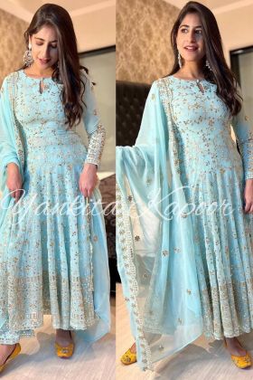 Indian Designer Yankita Kapoor Wear Light Blue Gown