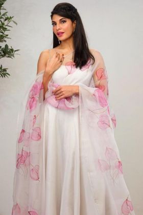 Jacqueline Fernandez Style White Long Anarkali Gown