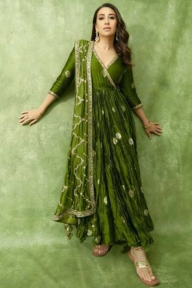 Karisham Kapoor Wear Green Embroidery Work Gown
