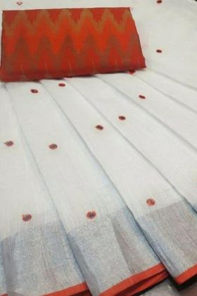 Latest Fancy White Color Saree In Linen Fabric