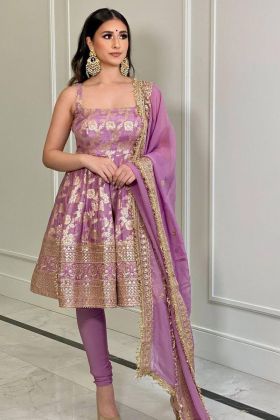 Lavender Embroidery Work Readymade Salwar Suit